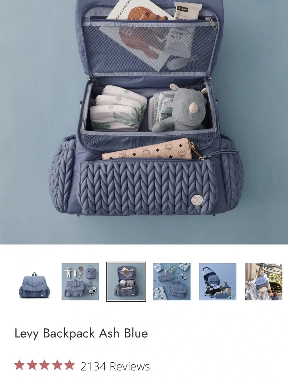 Stylish Slate Blue Quilted & Knit-Texture Baby Bag Backpack HAPP
